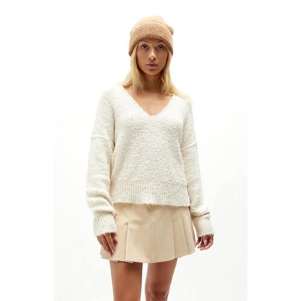 Free People Cream Slouchy V Neck Pullover Theo Sweater Womens Small